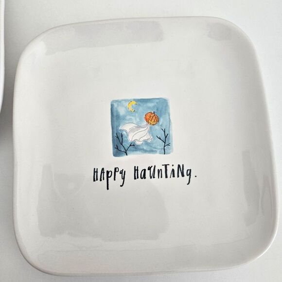NEW Rae Dunn | Set Of Two Halloween Trick Or Treat Happy Haunting Square Plates - Picture 3 of 7